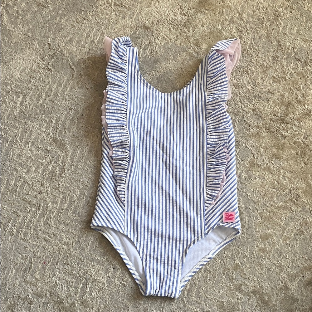 Ruffle Butts Blue and White Striped One Piece